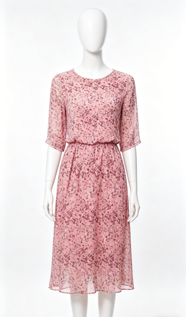 Pink Floral Chiffon Midi Dress