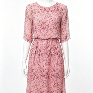 Pink Floral Chiffon Midi Dress